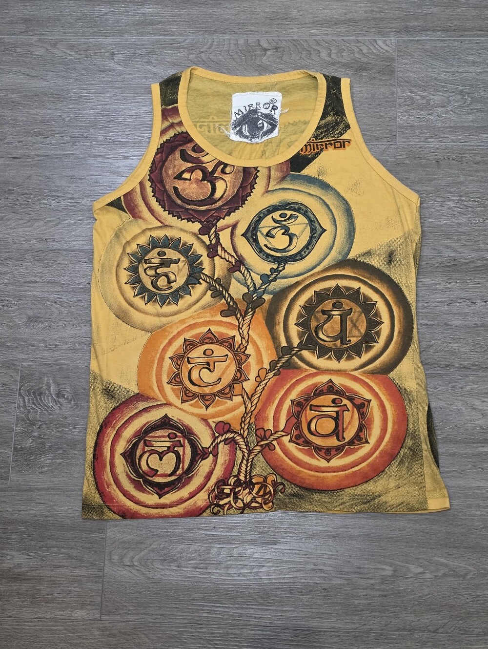 Mirror Tank Top Mens Sz XL Graphic Chakra Ohm Print Symbol Y2K??